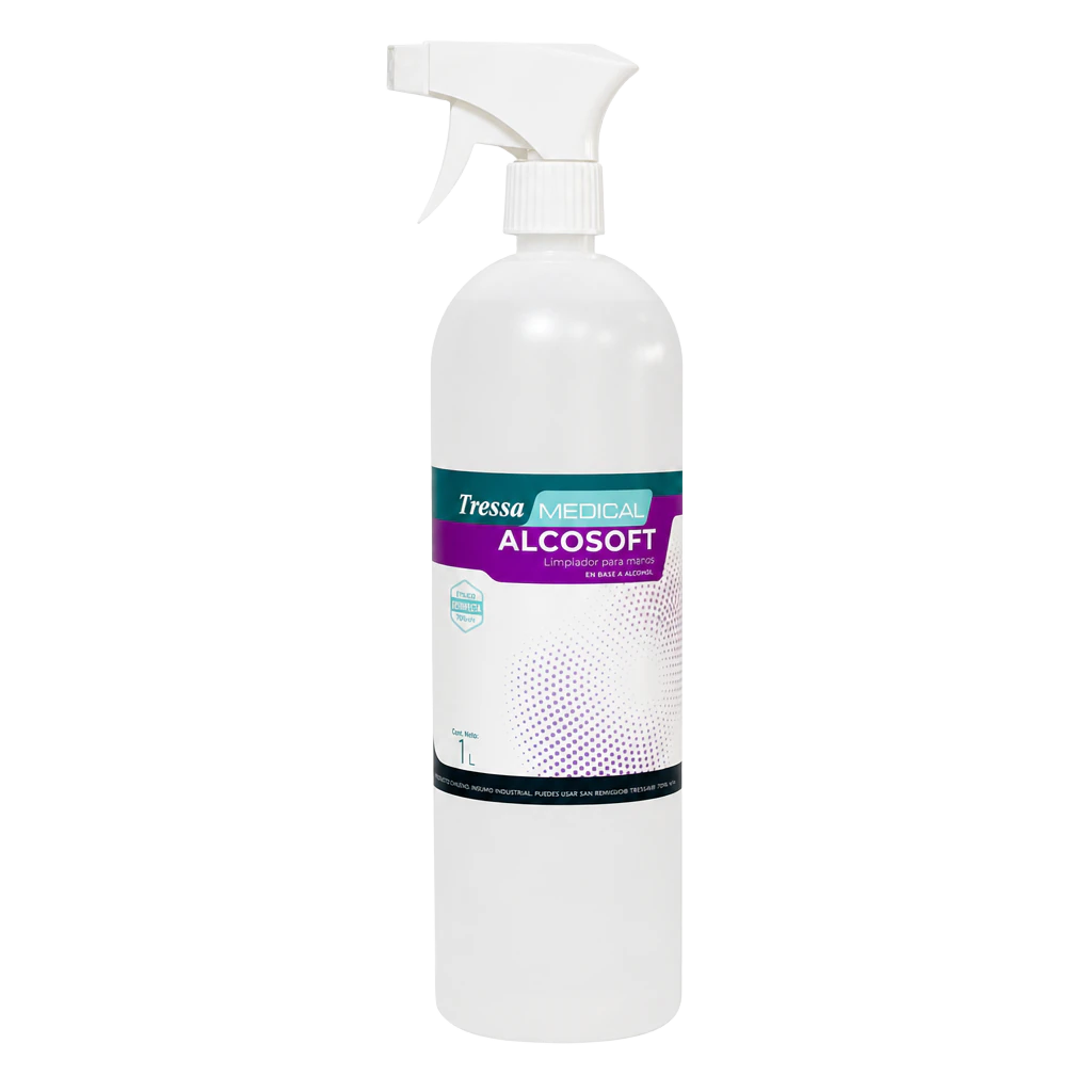 Alcosoft Spray 1L, alcohol con glicerina, uso en manos, Tressa Medical